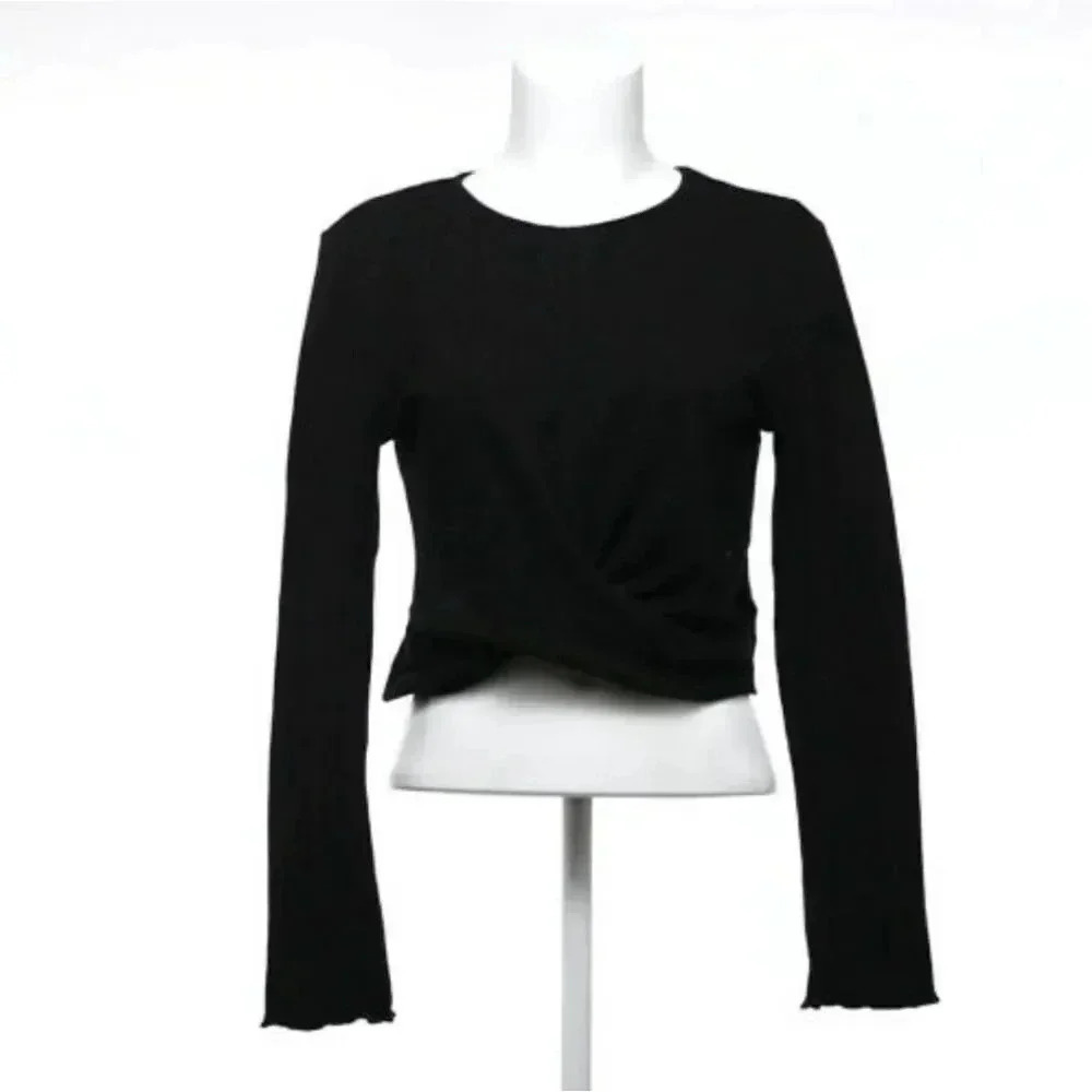 Moon River Twist Front Cropped Knit Top Sz L